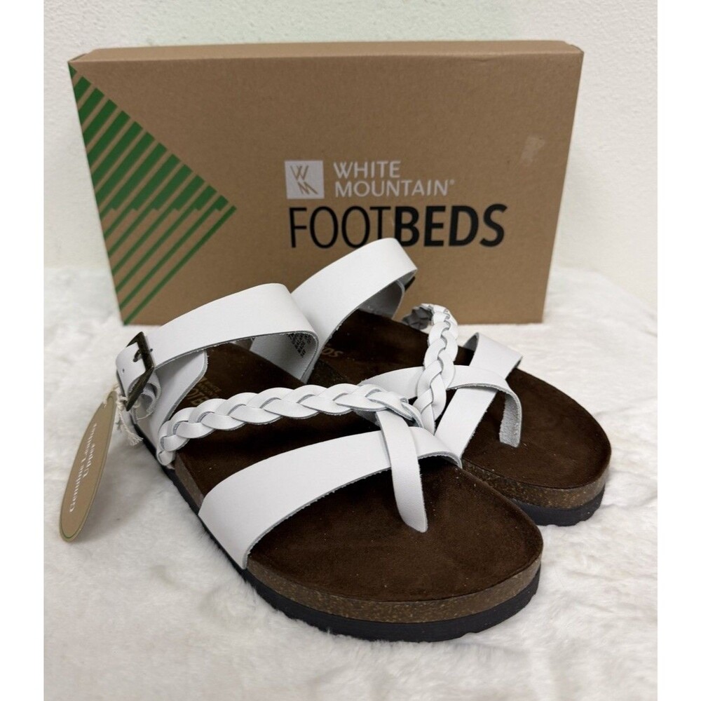 White Mountain Hazy Sandals Women's Size 7 M White Leather Toe Loop Footbed